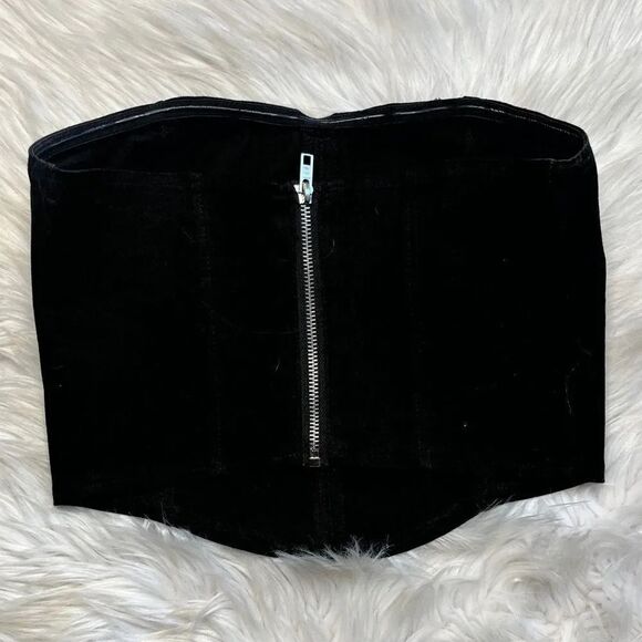 SHEIN Denim zip Up Strapless Crop Top Black Size XS - Picture 3 of 3